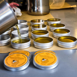 Beeswax leather polish pouring
