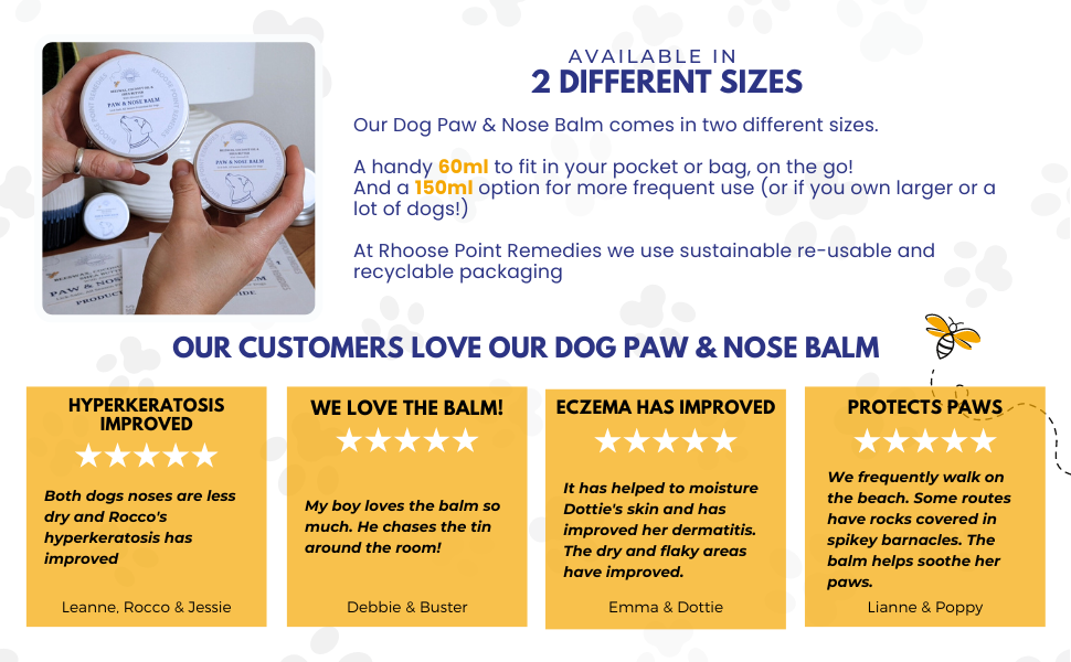 Rhoose Point Remedies dog Paw And Nose Balm is available in 2 different sizes